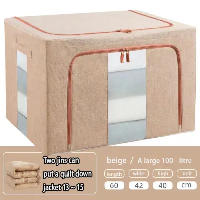 【 In Stock 】 Clothing Storage Box Oxford Cloth Foldable Clothing Storage Box Thickened Storage Box Stackable Storage Box Autumn/Winter Quilt Storage Box Large Capacity Steel Frame Toy Storage Box Multi functional Storage Visual Box