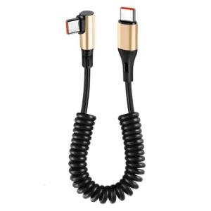 Heavy Duty Spring Coiled Charging Cable 240W Fast Charge Double USB C Connector Compact Head Design For Tight Space