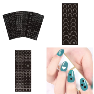 6pcs French Design Hollow Printing Template Stencil Nail Guide Supplies for DIY Manicure Decor