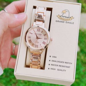 นาฬิกาข้อมือควอทซ์สุภาพสตรี GRAND EAGLE สไตล์เรียบหรู ทรงกลม
