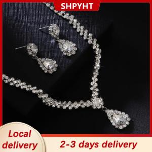 [COD] SHPYHT Local delivery Ship within 24 hours Fashion Simple Water Drop Crystal Rhinestone Necklace Earrings For Women Wedding Bride Light Luxury Jewelry Sets Accessories