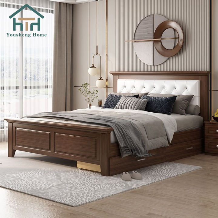 Solid wood bed modern and simple double bed economical rental room