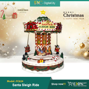 FC624 l Santa Sleigh Ride Carousel with Festive Decorations and Sleighs.