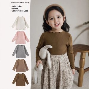TUmama Áo tay dài đáng yêu cho trẻ em với bộ quần thắt lưng co giãn cho bé gái