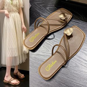 Flat-soled One-foot Slippers Summer Clip-toe Slippers Fairy Style Flat Slippers Womens Wear