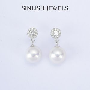 SINLISH Store Recommended Must-Have 6A+ Perfectly Round Flawless Natural Pearl High Luster Earrings 9-10mm