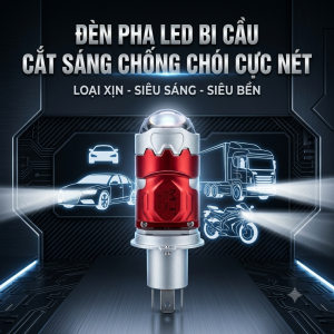 Đèn Bi Cầu LED Mini V33 Pro Chân H4 Cho Xe Máy Ô Tô - Siêu Sáng Chống Chói Độ Bền Cao