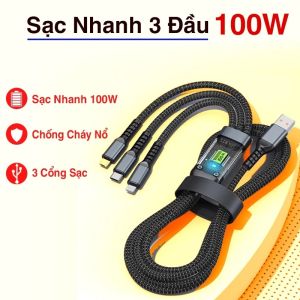 Dây Sạc Tự Ngắt - Dây Cáp Sạc Dữ Liệu Sạc Nhanh 100W Micro USB Type C 3 Trong 1 - Bảo hành Lỗi 1 Đổi 1
