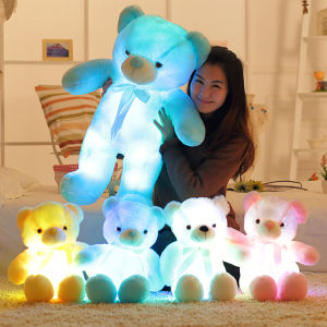 Cutora 【In stock】30/50cm Big Colorful Glowing Teddy Bear Plush Toys Luminous Cute Kawaii Led Teddy Bear Lighting Stuffed Toys Doll Kids Gifts for Christmas Childrens day