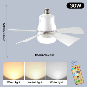 30W Ceiling Fan Light E27 Base 5 Blades Flower Fan Light Modern Design with Timing & Remote Control For Bedroom and Living Room