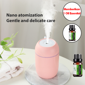 Air Humidifier Aroma difusier aromaterapi Mini Cool Diffuser Aromatherapy Purifier Pelembab Alat Pengharum Ruangan Kipas Angin 2 in 1 dengan Humidifier 220ml Aktual Lampu LED 1 Oil Essential