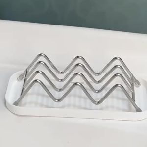 Multifunctional Stainless Steel Soap Rack Wave Shape Waterproof Drain Tray Soap Dish for Household Bathroom