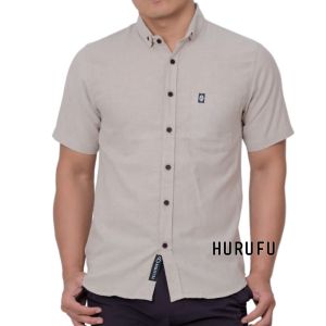 Hurufu - Kemeja Pendek Biru Navy Polos Atasan pria Kasual
