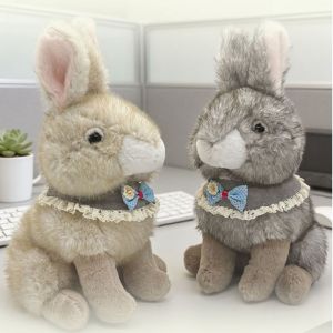 BLESSFUL Soft Fluffy Rabbit Plush Toy Lifelike Simulation Stuffed Bunny Doll Cute Cartoon Bunny Stuffed Doll Bedroom Ornament