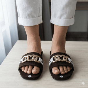 𝐌𝐚𝐬𝐡𝐢𝐞𝐅𝐨𝐨𝐭𝐰𝐞𝐚𝐫 S22 AsisCoZy Marikina-Made Women’s Rhinestone Buckle Flat Sandals – Soft Suede Slip-On Slides