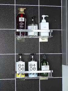 [SG Seller]Punch Free Wall Mount Aluminum Alloy Shower Caddy With Towel Bar and Hooks Rust Proof Shelf for Bathroom Toiletries Storage