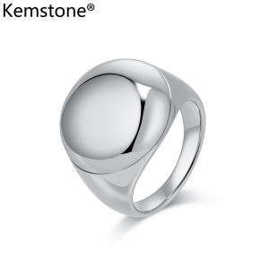 Kemstone แหวนสแตนเลสชุบทองเรียบเครื่องประดับแหวนผู้ชาย