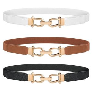 UNIITY Interlocking Buckle Womens Belt  Design Stretchy Material Waist Belt Fashion Accessory Vintage Style Skinny Belt For Dresses