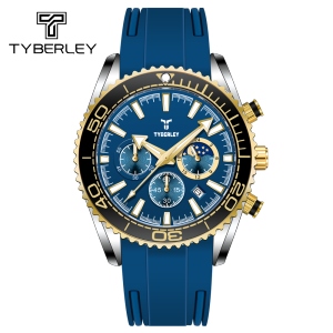 TYBERLEY Tali Jam Tangan Karet ปฏิทินแก้ว Hardlex ดั้งเดิมนาฬิกาควอตซ์ผู้ชายผู้ชาย TB5056ใหม่