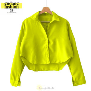 GudangFashion18 - Atasan Kemeja Crop Top L XL Oversize Jumbo Shirt Blouse Baju Lengan Panjang Motif Polos Plain Muslimah Korea Long Lexa Sakura Riabela XL Kemeja Crop Tee Basic Wanita // Terlaris // COD