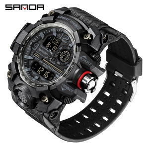 SANDA Mens Top Brand Luxury Outdoor Sports Military Watches Waterproof Mens Dual Display Electronic Watches Clock