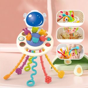 Baby Pull String Toy Rattle Teether Soft Rubber Montessori Early Education & Development
