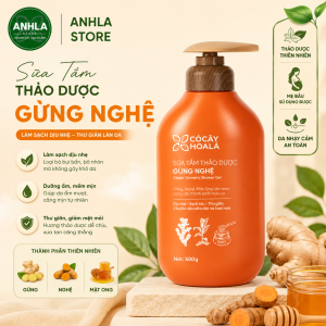 Sữa Tắm Thảo Dược Gừng Nghệ Cỏ Cây Hoa Lá 500g – Giữ Ấm Toàn Thân Ngừa Cảm Lạnh Sạch Mụn Lưng & Mờ Thâm Sạm