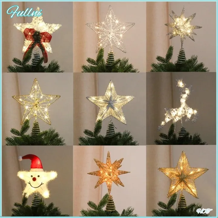 FULLNI Iron Christmas Trees Topper 3D Glitter Star Hollow Snowflakes ...
