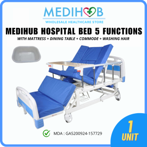 [𝐌𝐃𝐀 𝐀𝐏𝐏𝐑𝐎𝐕𝐄𝐃] MEDIHUB Hospital Bed 5 Function Manual (MN05) + Mattress + Dining Table + Commode + Washing Hair