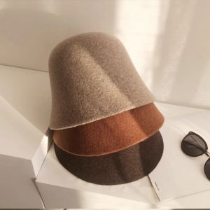 GOXBERK Solid Color Wool Fisherman Hat Windproof Warm Warm Bucket Hat Fashion Knit Basin Hat Women