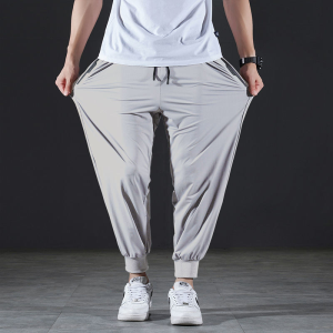 M-8XL Mens Trousers Loose Ice Silk Cool Long Pants Stretch Casual Loose Oversize Elastic Waist Sweatpants Male Clothing Sports Clothes Joggers