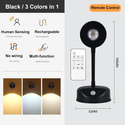 Smart Human Motion Sensor LED Spotlight USB Rechargeable Wireless Dimmable Wall Lamp For Artwork Paintings Photo Lighting ☀0318x