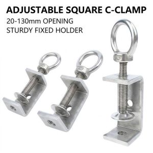 LITTLEX 1pc Pull Ring C-clamp Adjustable 304 Stainless Steel Fixed Holder Clip High Quality 20-130mm Opening Square Clamp Hardware Fasteners
