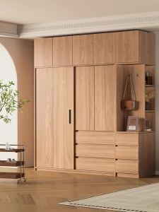 Nordic oak wardrobe bedroom home log full solid wood hanging area many new sliding door finished storage cabinet