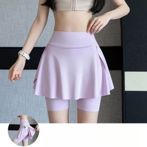 กางเกงขาสั้นโยคะแบบ2ชิ้นคลิปหนีบขนาดใหญ่พิเศษสำหรับผู้หญิงใหม่ฤดูร้อนกระโปรงสายคล้องกระเป๋ากระโปรงการออกกำลังกายกลางแจ้งกางเกงกีฬาไซส์พิเศษ