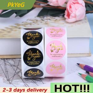 PkYeG 500pcs Thank you sticker wedding decor seal hot stamping pink black round label