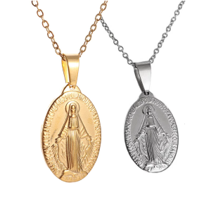 Mặt dây chuyền hình bầu dục Tôn Giáo đức tin neckchain thanh lịch Trinh Nữ Vòng cổ quyến rũ đối với phụ nữ với mặt dây chuyền hình bầu dục thép không gỉ