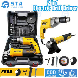2 in1 Electric Drill Driver with Angle grinder Free Accessories disc bits Power Tools Home Use In Carton