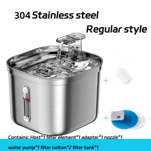 Pet Drinking Stainless Steel Smart Water Fountain For Cats Dogs Automatic Drinking Water With Constant Temperature 304 Stainless Steel Safe and Durable Outdoor Dog Water Dispenser Filtered Water Dispenser With Water Level Window 2.2L