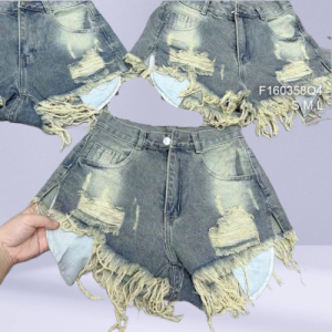 quần đùi jean lưng cao 1 nút ôm tôn dáng phối rách tua rua túi lòi 3 màu big size có dành cho nữ ảnh thật cuối