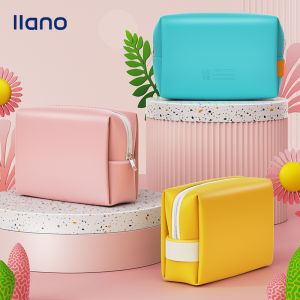 llano PU Leather Women Candy Color Cosmetic Bag Waterproof Travel Zipper Portable Large Makeup Case