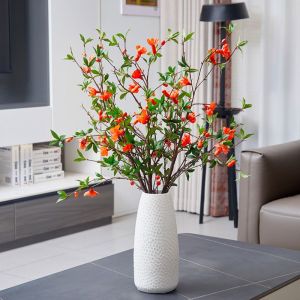 FDGED สัมผัสได้จริง ดอกไม้ทับทิมเทียม เหมือนจริงจริง 85ซม. ค่ะ สาขาดอกไม้ทับทิม ตกแต่งแจกัน DIY งานทำมือ ดอกไม้ปลอมปลอม ตกแต่งบ้านห้องนั่งเล่น