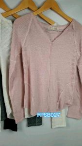 FPSB027 Free People Vneck Waffle Knit Top - Baju Atasan Wanita Branded