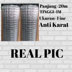 Ram Kawat Loket GARVANIS ANTI KARAT Kotak 1 inc Per Rol 20 Mtr Lebar 1 m