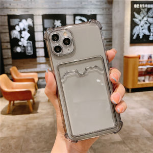 Silicone Photo Card Holder Clear Wallet Phone Casing for iPhone 16 15 XR 14 13 12 11 Pro XS Max X 7 8 Plus SE 2020 Soft Transparent TPU Card Slots Fashion Card Bag Protective Back Cover
