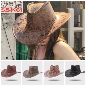 AZDH หนังพียู หมวกคาวบอยตะวันตก หมวกทรงอัศวิน ปีกกว้างกว้าง หมวกกันแดดหมวก ลำลองแบบสบายๆ หมวกชายหาดหมวก หมวกกันแดดฤดูร้อน ผู้หญิง/ผู้หญิง