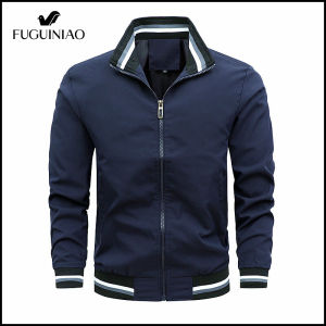 Fuguiniao MenS Bomber Jacket Male Slim Windbreaker Jacket Solid Color Fashion Stand Collar Windbreaker M-4XL