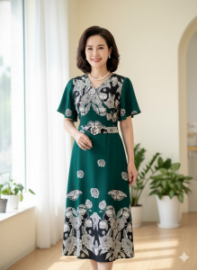 Đầm Suông Dáng Dài Cao Cấp Vải Mango Hoa Cực Đỉnh Sang Chảnh Quý Phái Dành Riêng Cho Mẹ Cho Bà tm662