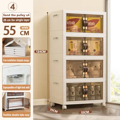 【READY STOCK】Installation-free double door clothes storage cabinet foldable large-capacity snacks storage cabinet stackable toys organising cabinet plastic multi-layer cabinet with rollers