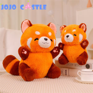 JOJO CASTLE Stuffed Anime Figure Doll Turned Red Panda Plushie Doll Fluffy Hair Red Raccoon Animals Hug Throw Pillow Kids